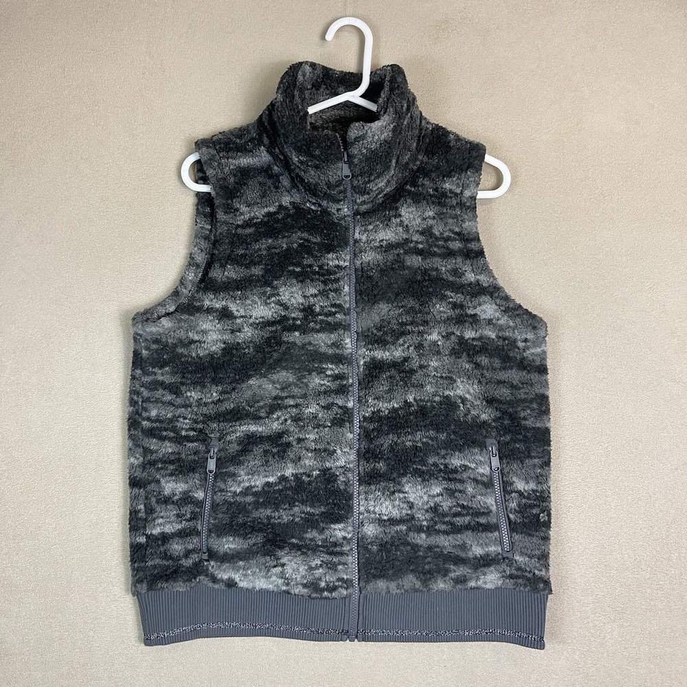 Athleta Tugga Vest Womens M 981580-02 Grey Camo Sherpa Fleece Full Zip EUC